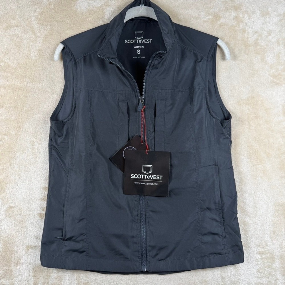 Scottevest Featherweight Vest Women Small Black 14 Pockets Travel Utility NWT